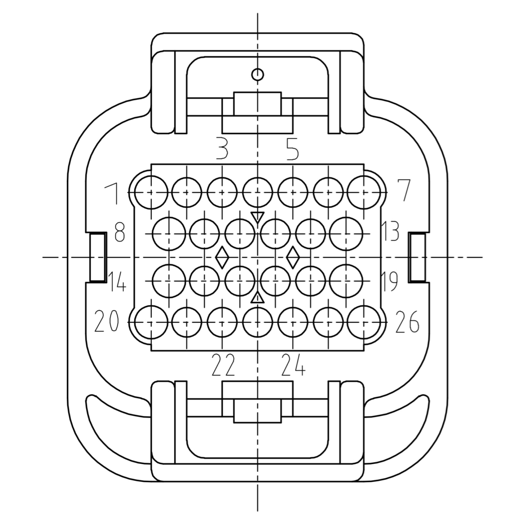 26-position mating connector for system connector C, with pin numbering