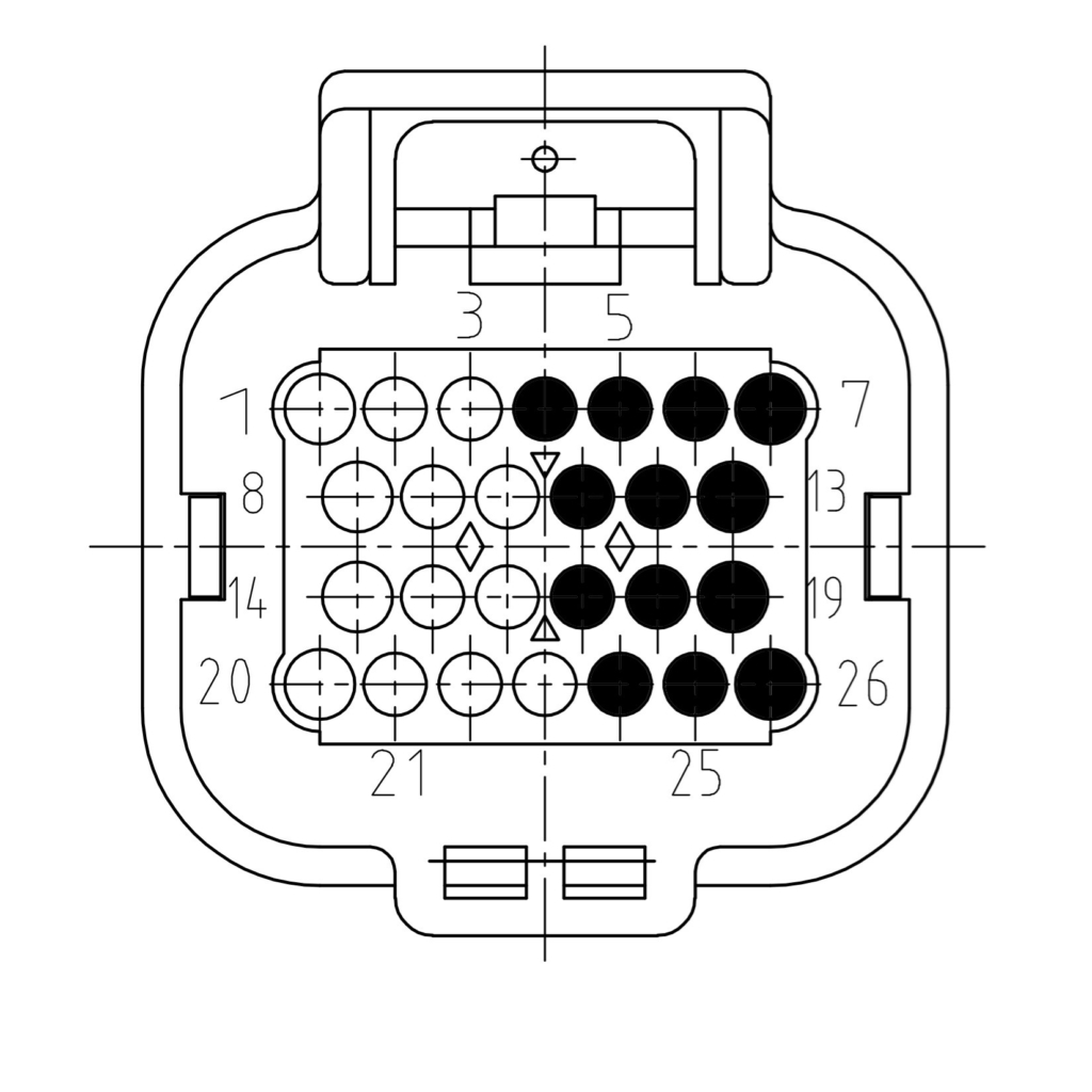 26-position connector, module in an uneven slot