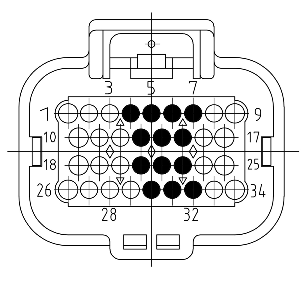 34-position connector, module in an uneven slot