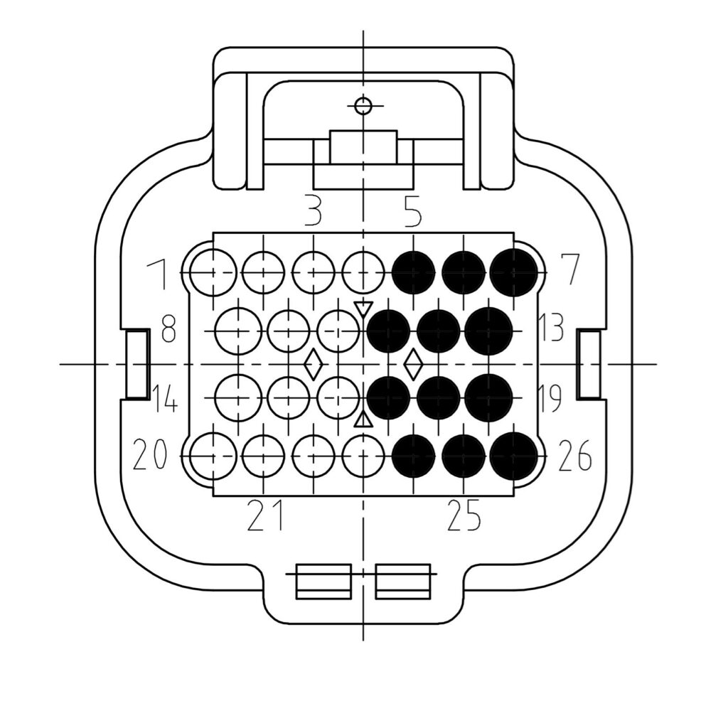 26-position connector, module in an uneven slot