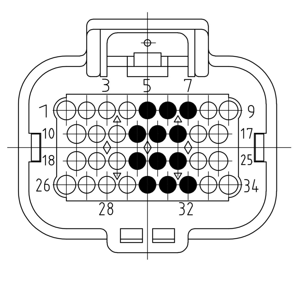 34-position connector, module in an uneven slot