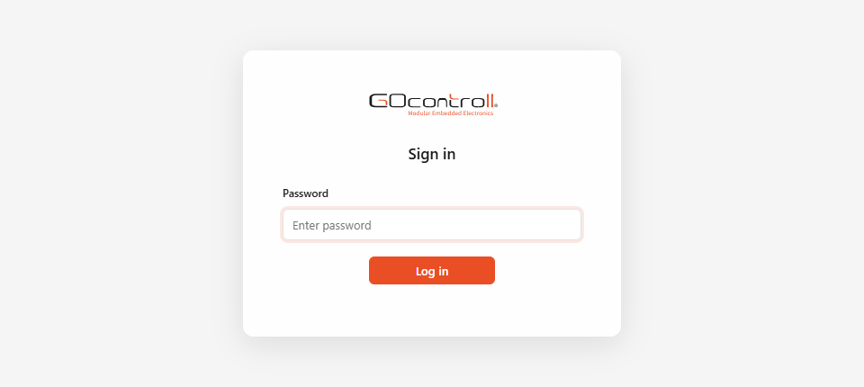 Web UI sign-in screen with a password field and a Log in button